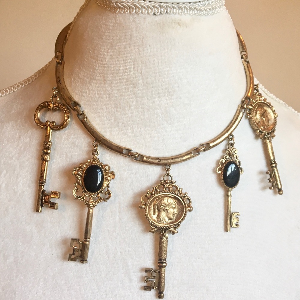 Antique skeleton key gold necklace